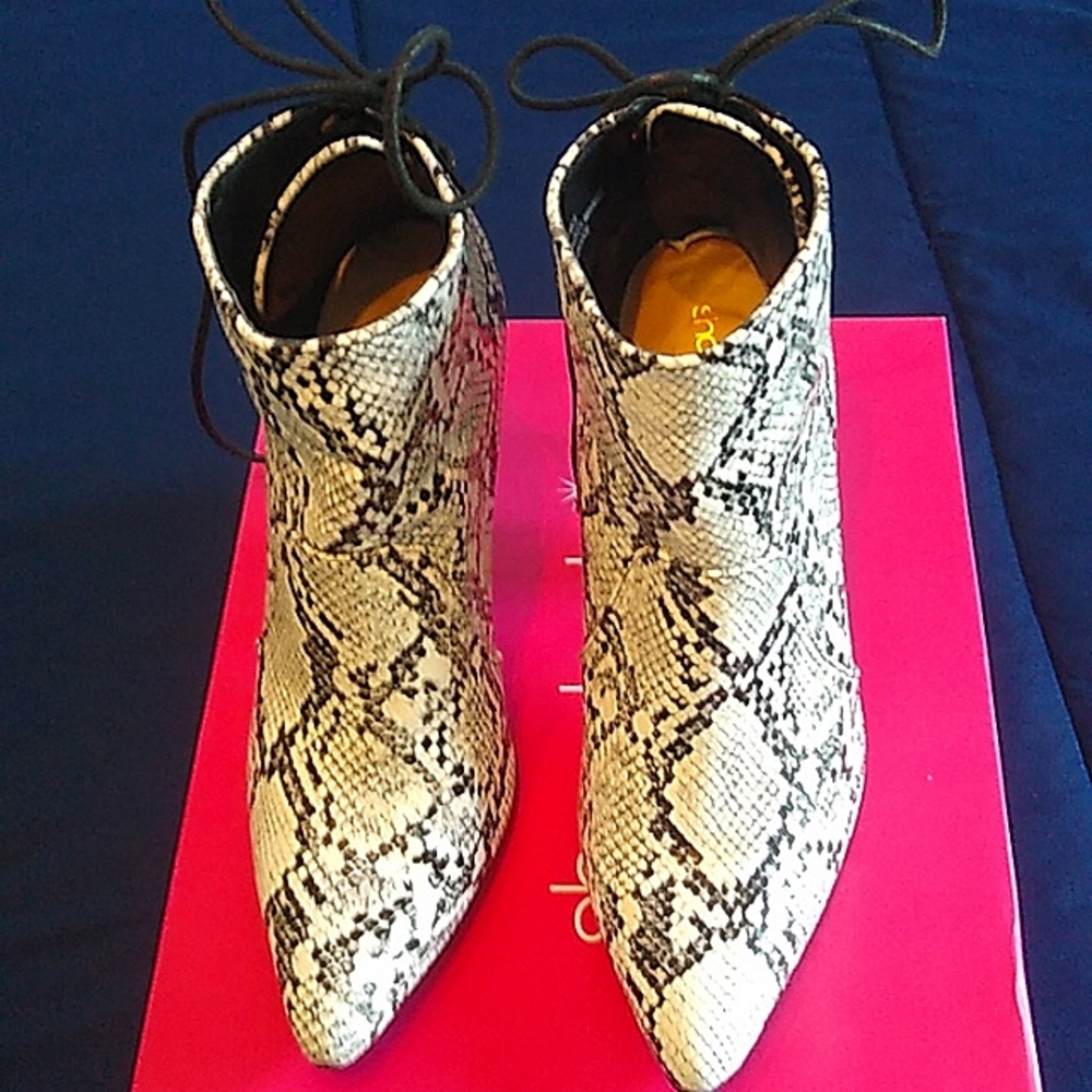 Snake-print ankle booties